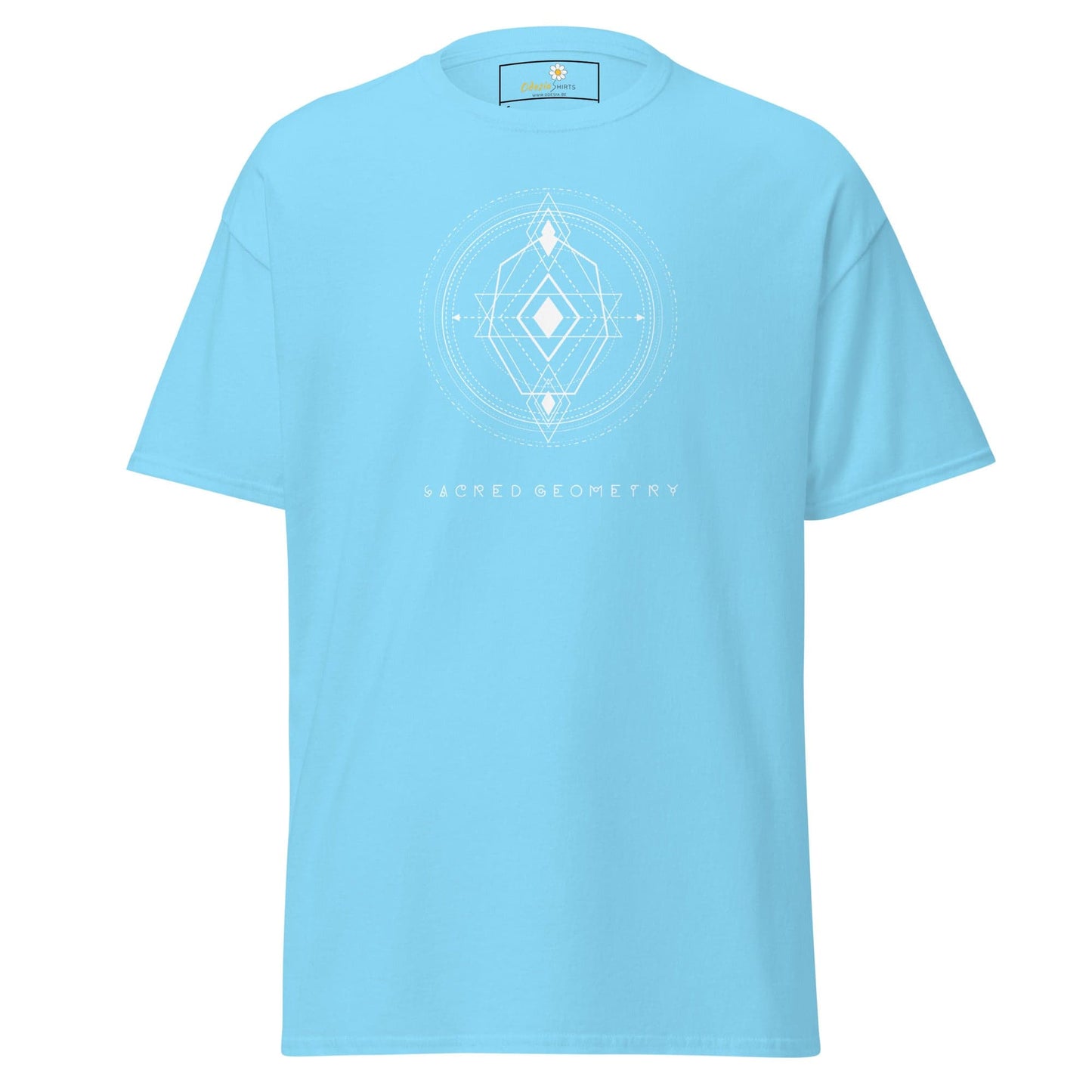Light blue T-shirt with geometric design for men and women in sizes S to XL