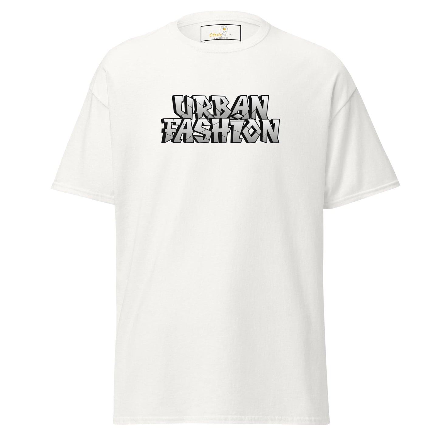 White T-shirt with Urban Fashion text for men and women in sizes S to XL