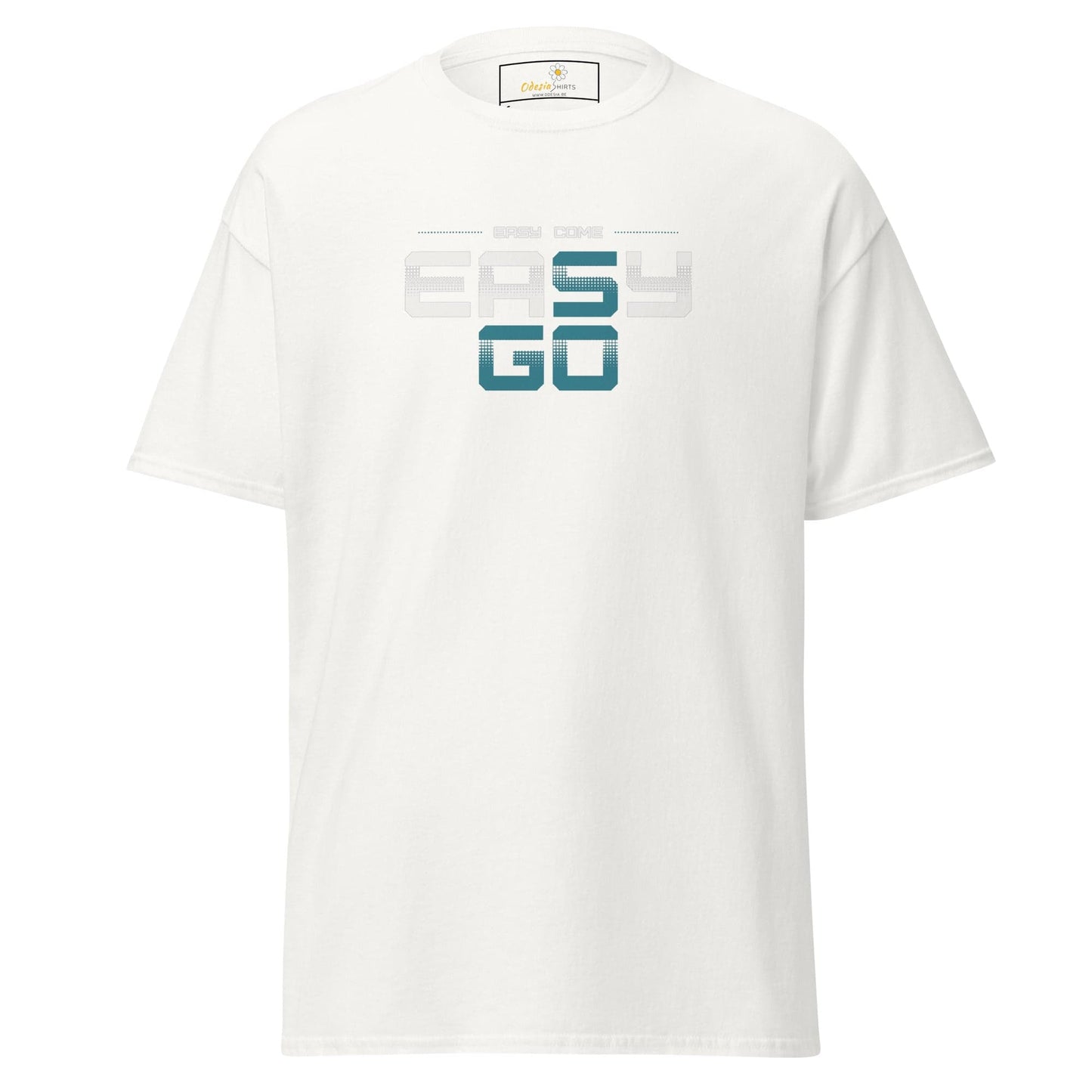 White T-shirt with Easy Go text from T-SHIRT DESIGN TEE for Men and Women in sizes S to XL