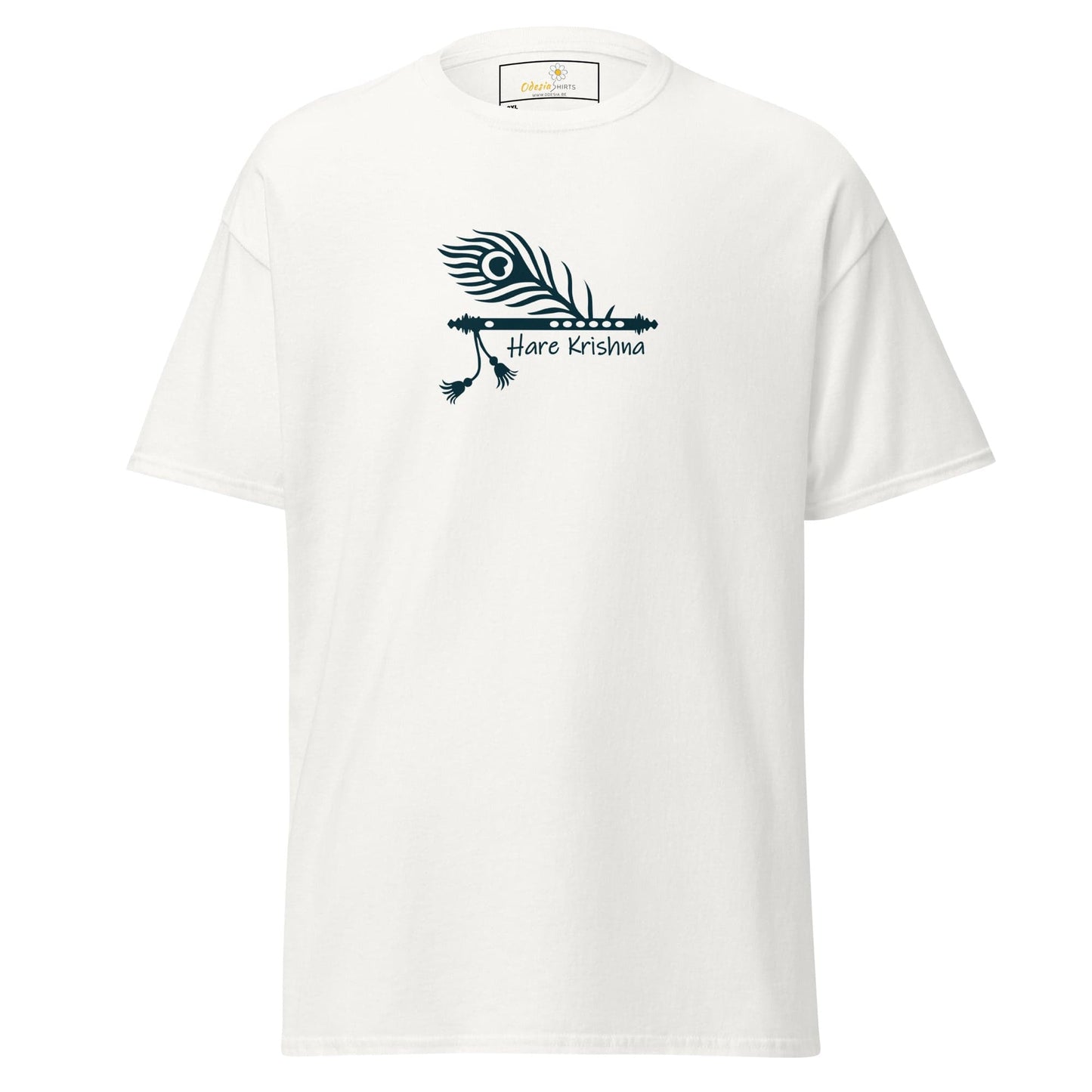 White T-shirt with peacock feather and flute design for Men and Women in 2XL to 5XL