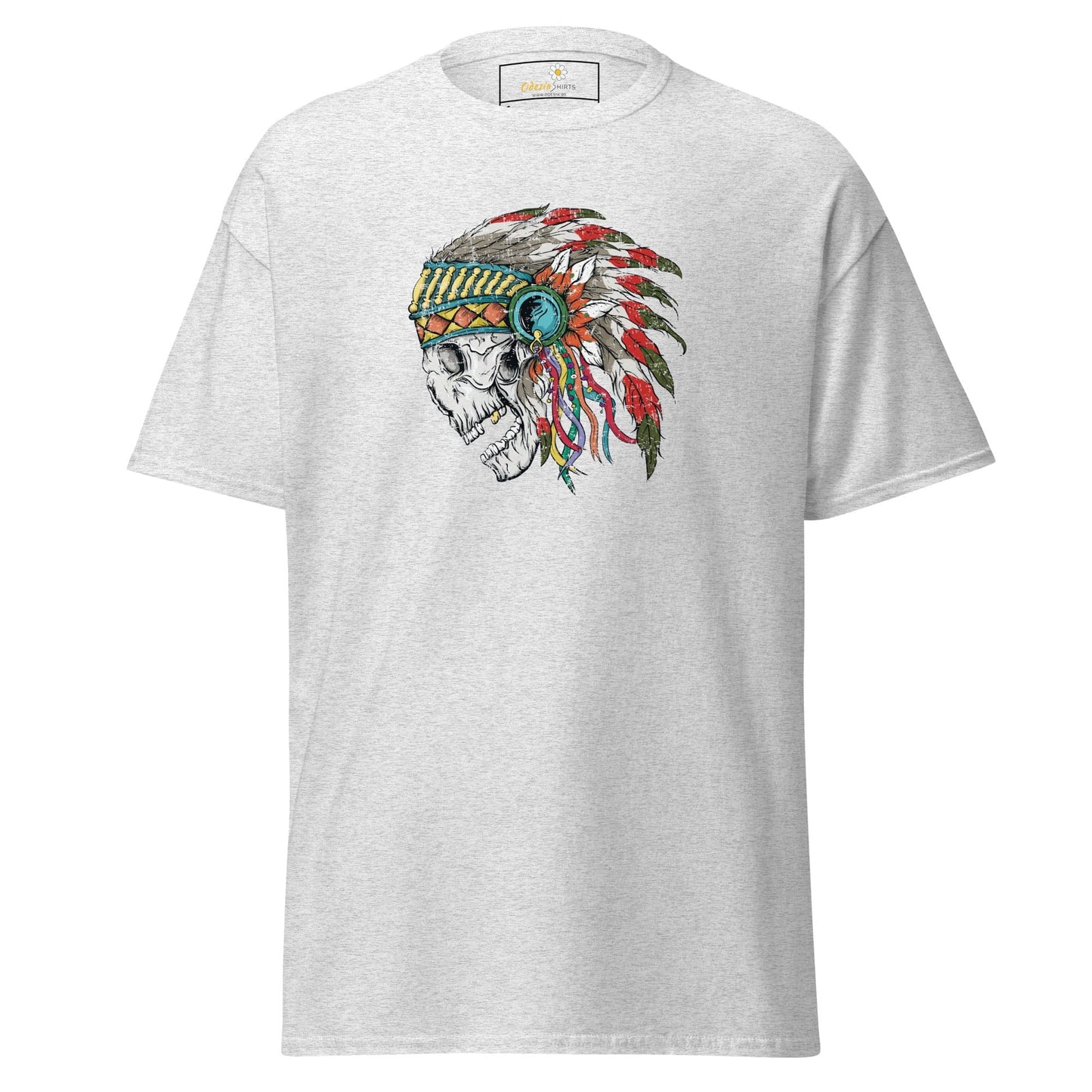 Unisex classic t-shirt - SKULL NATIVE INDIAN - REGULAR - Ash / S