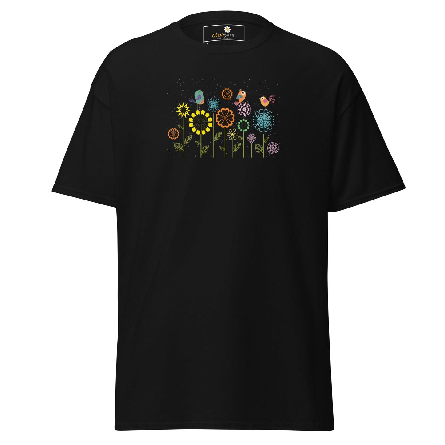 Unisex classic tee - ANIMALS BIRDS ON FLOWERS - REGULAR - Black / S