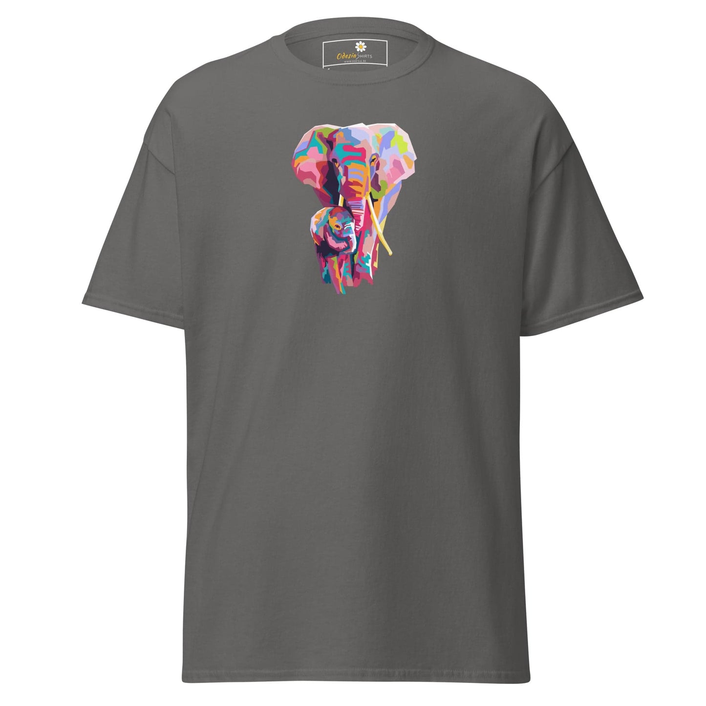 Unisex classic tee - WILD LIFE COLORFUL ELEPHANTS - REGULAR - Charcoal / S