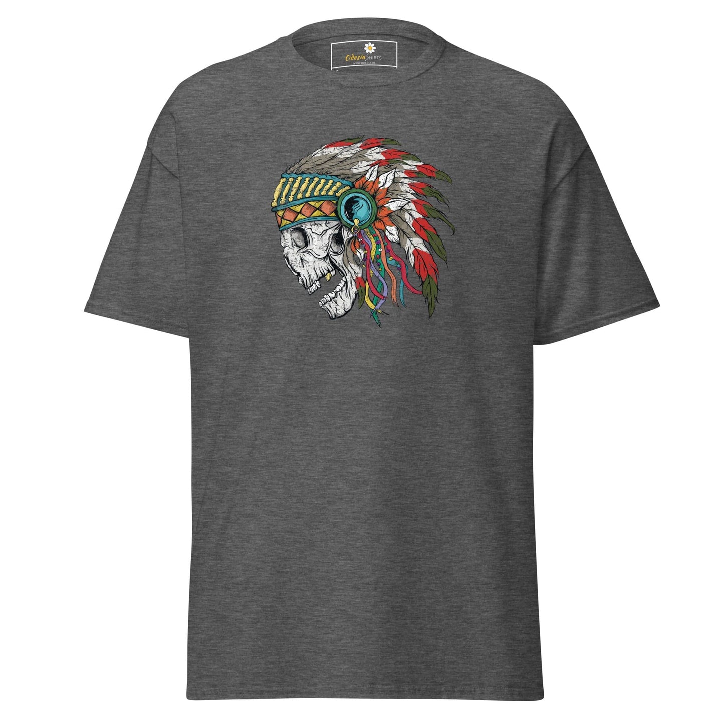 Unisex classic t-shirt - SKULL NATIVE INDIAN - REGULAR - Dark Heather / S