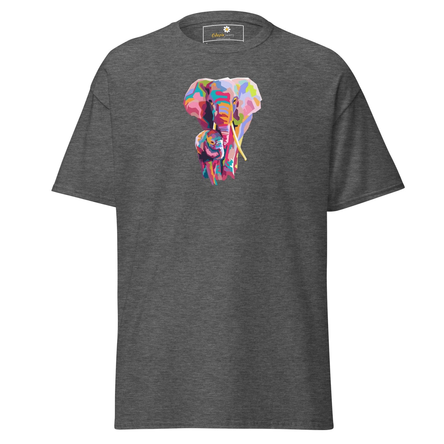 Unisex classic tee - WILD LIFE COLORFUL ELEPHANTS - REGULAR - Dark Heather / S