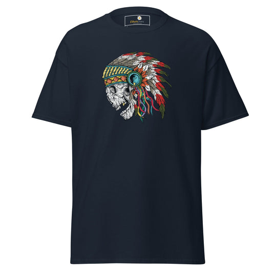 Unisex classic t-shirt - SKULL NATIVE INDIAN - REGULAR - Navy / S