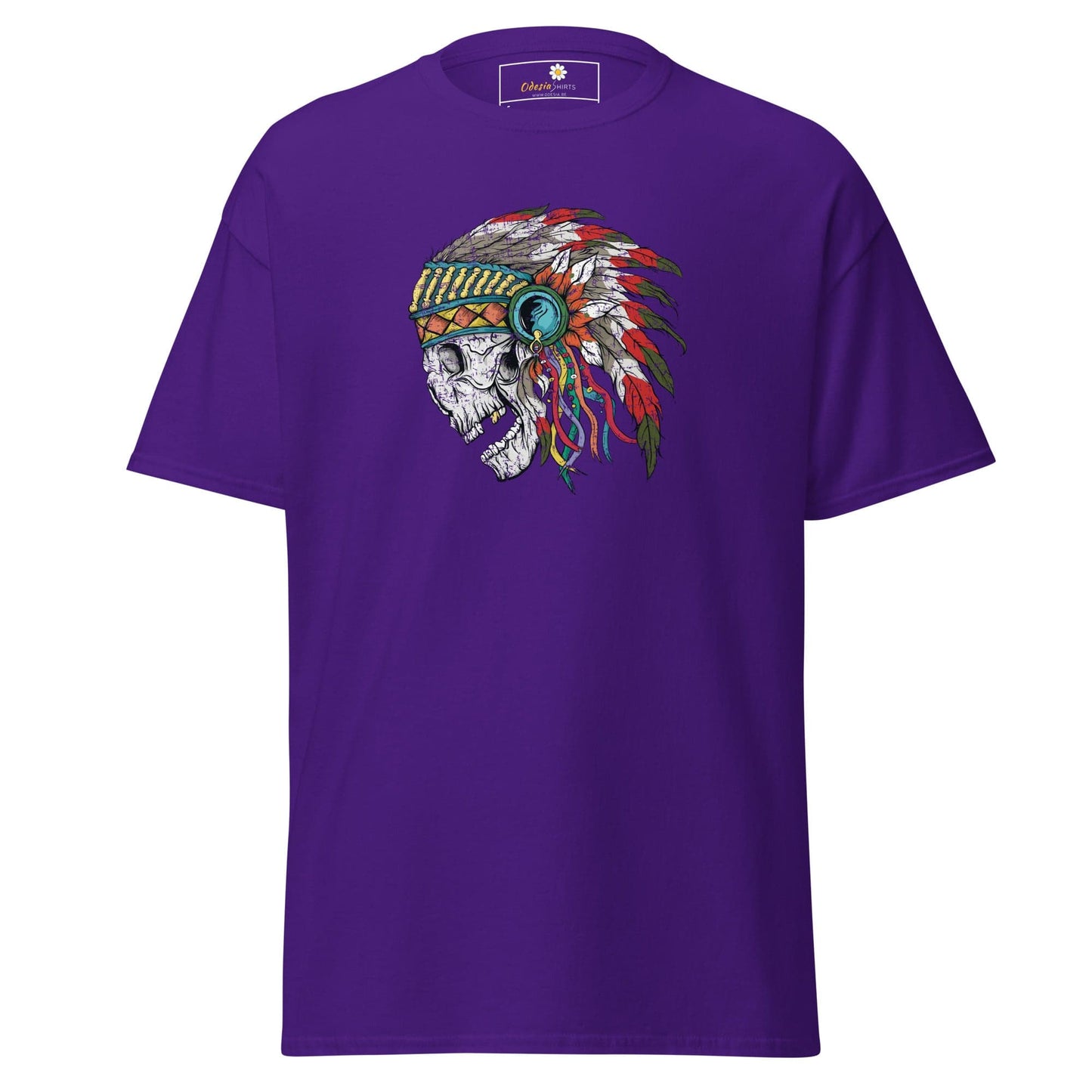 Unisex classic t-shirt - SKULL NATIVE INDIAN - REGULAR - Purple / S