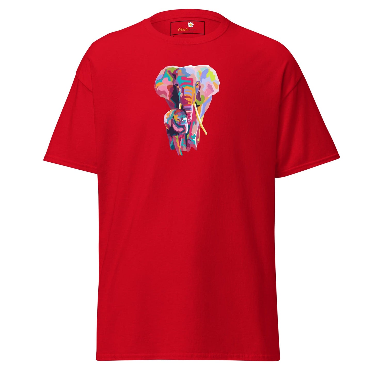 Unisex classic tee - WILD LIFE COLORFUL ELEPHANTS - REGULAR - Red / S