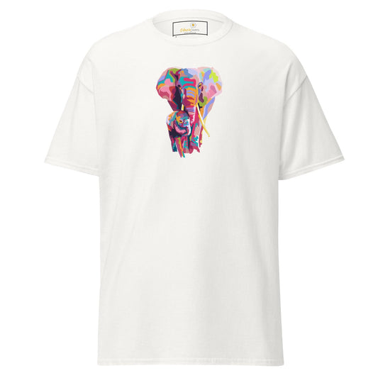 Unisex classic tee - WILD LIFE COLORFUL ELEPHANTS - REGULAR - White / S