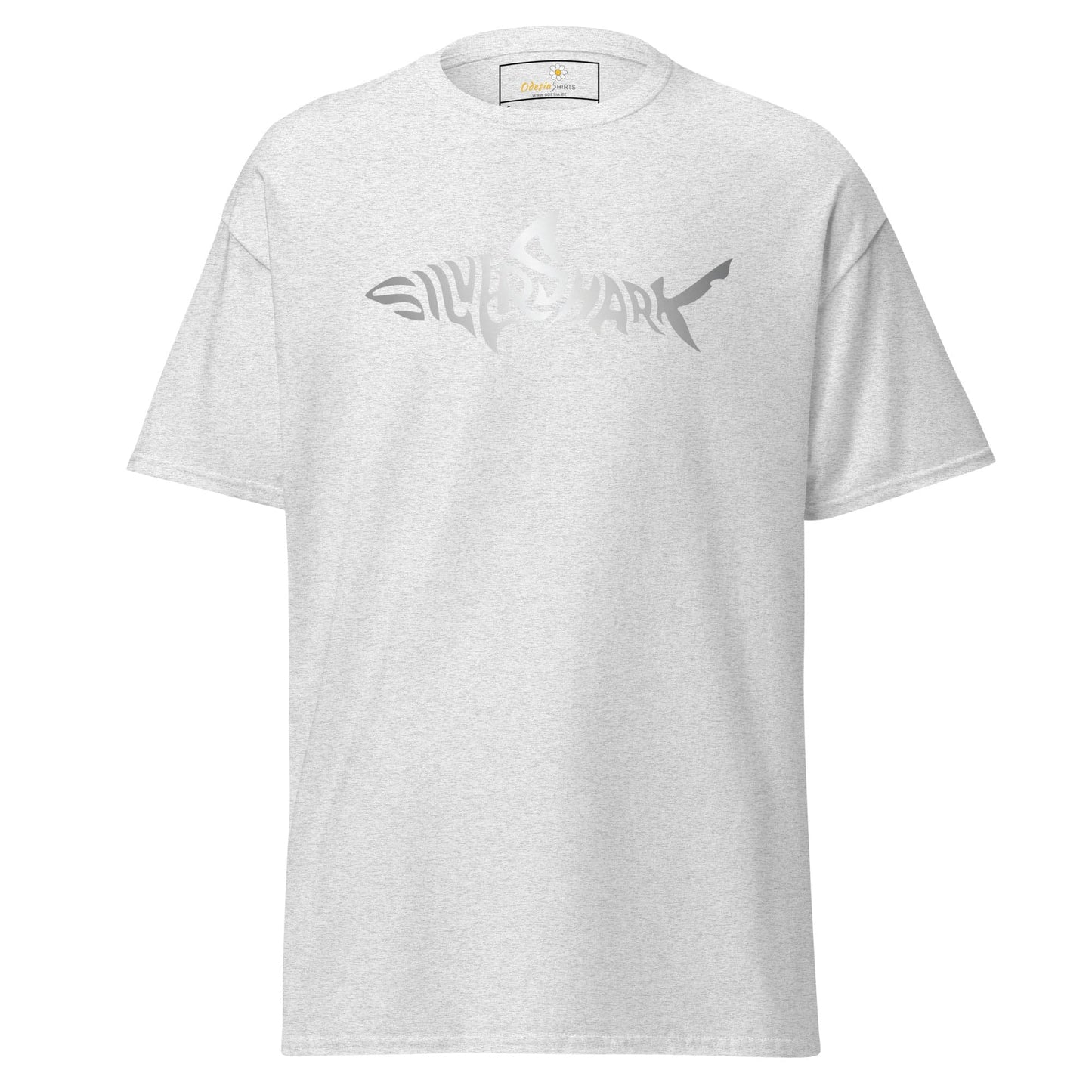 White T-shirt with shark graphic from T-SHIRT DESIGN TEE for men and women, sizes S to XL