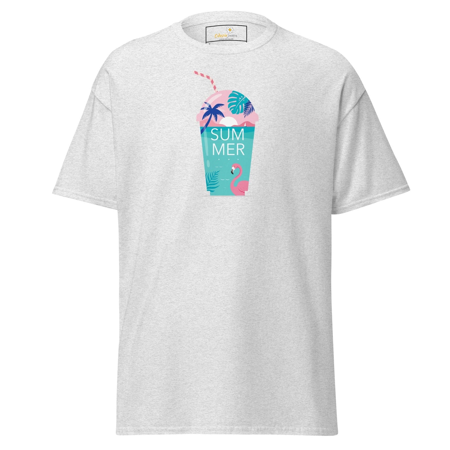 White T-shirt with summer drink design for men and women in sizes S to XL