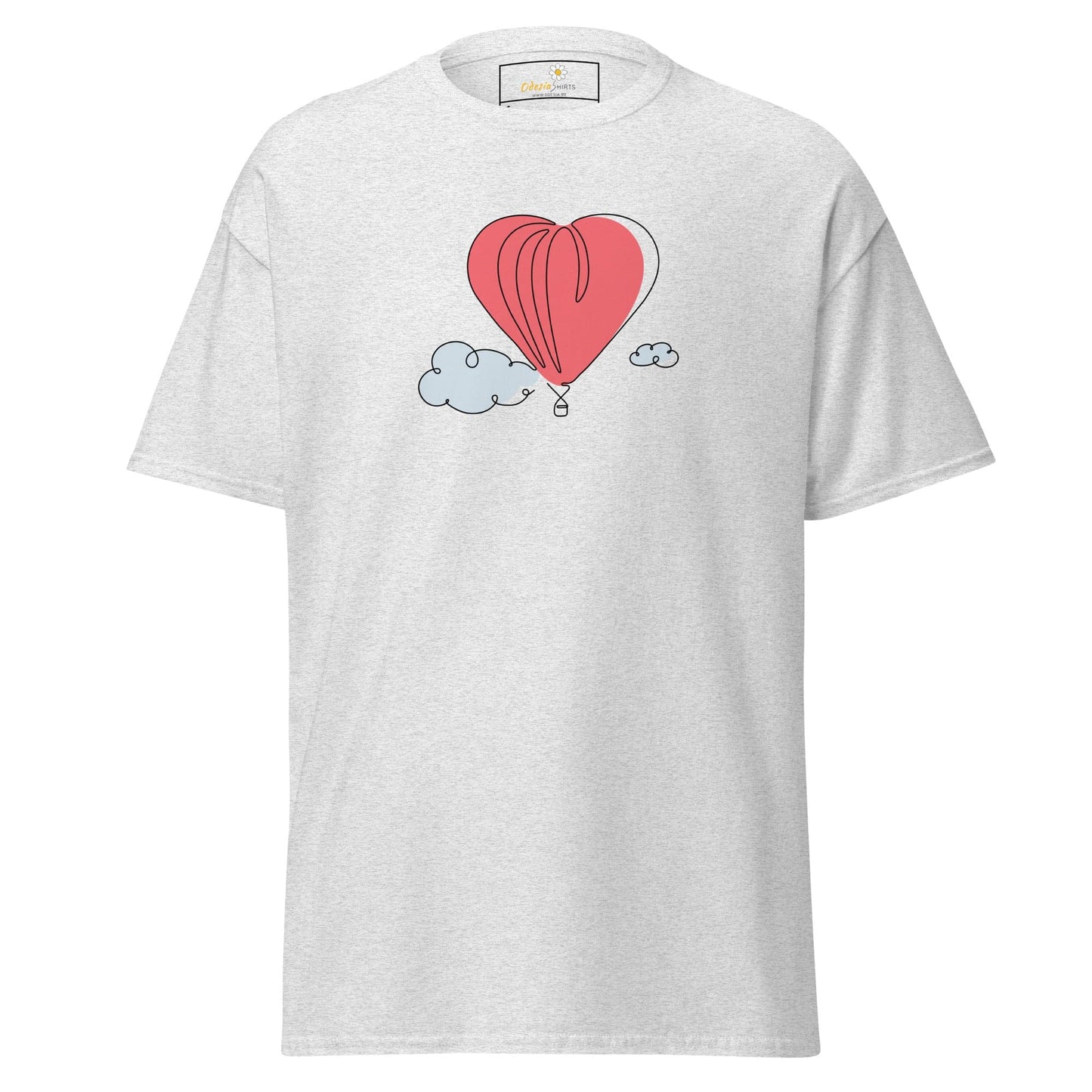 White T-shirt featuring a heart-shaped hot air balloon design for men and women