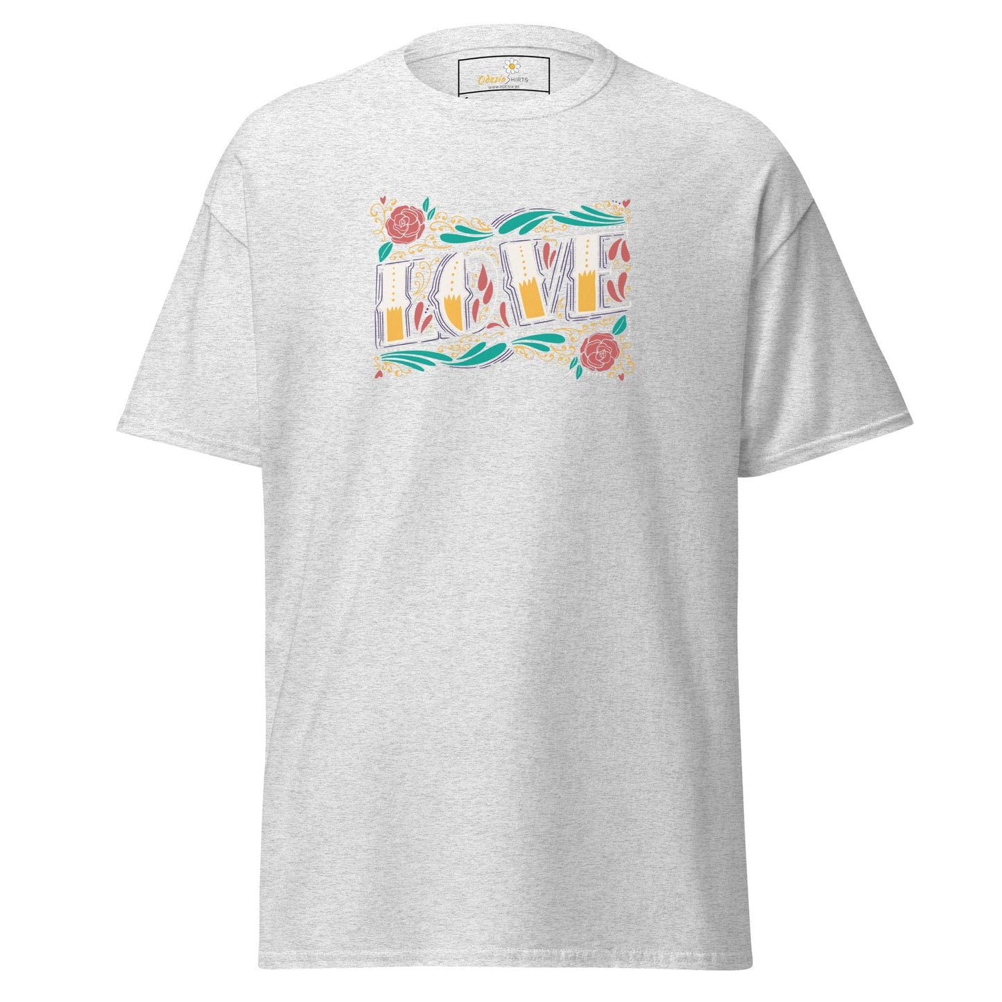 Unisex classic t-shirt - TEXT LOVE FLOWERS - REGULAR - Ash / S
