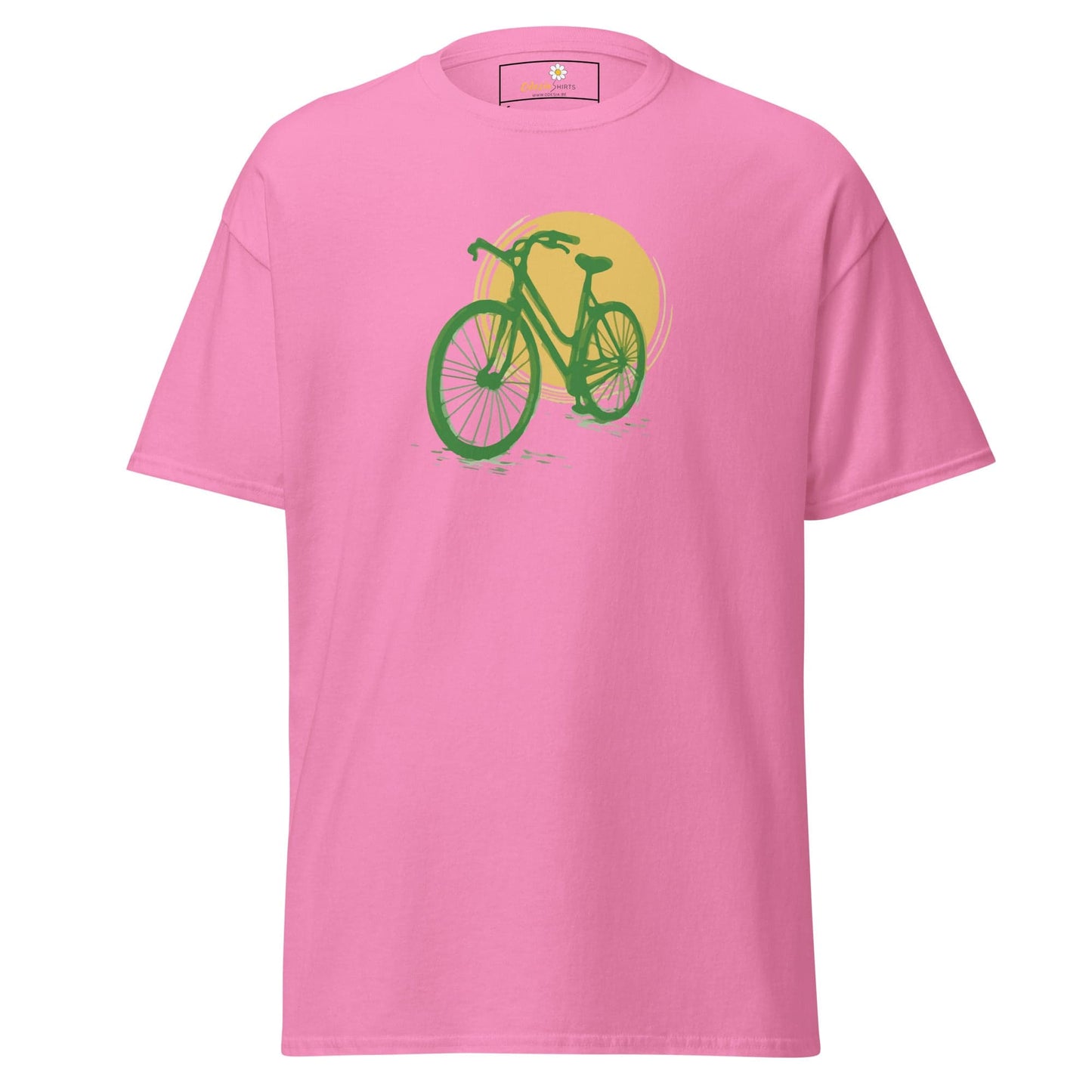 Pink T-shirt with bicycle graphic from T-SHIRT DESIGN TEE for Men and Women, sizes S to XL