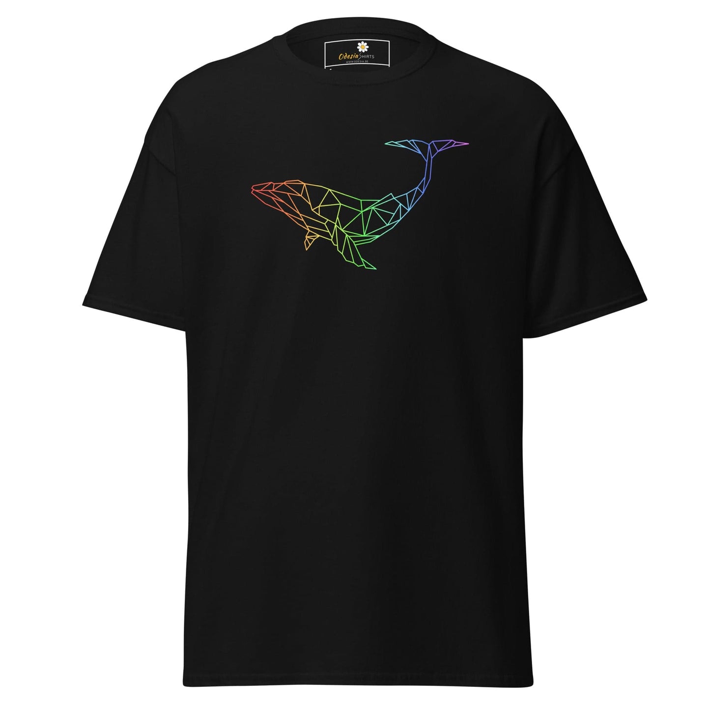 Black T-Shirt with Geometric Whale Design for Men and Women in Sizes S to XL