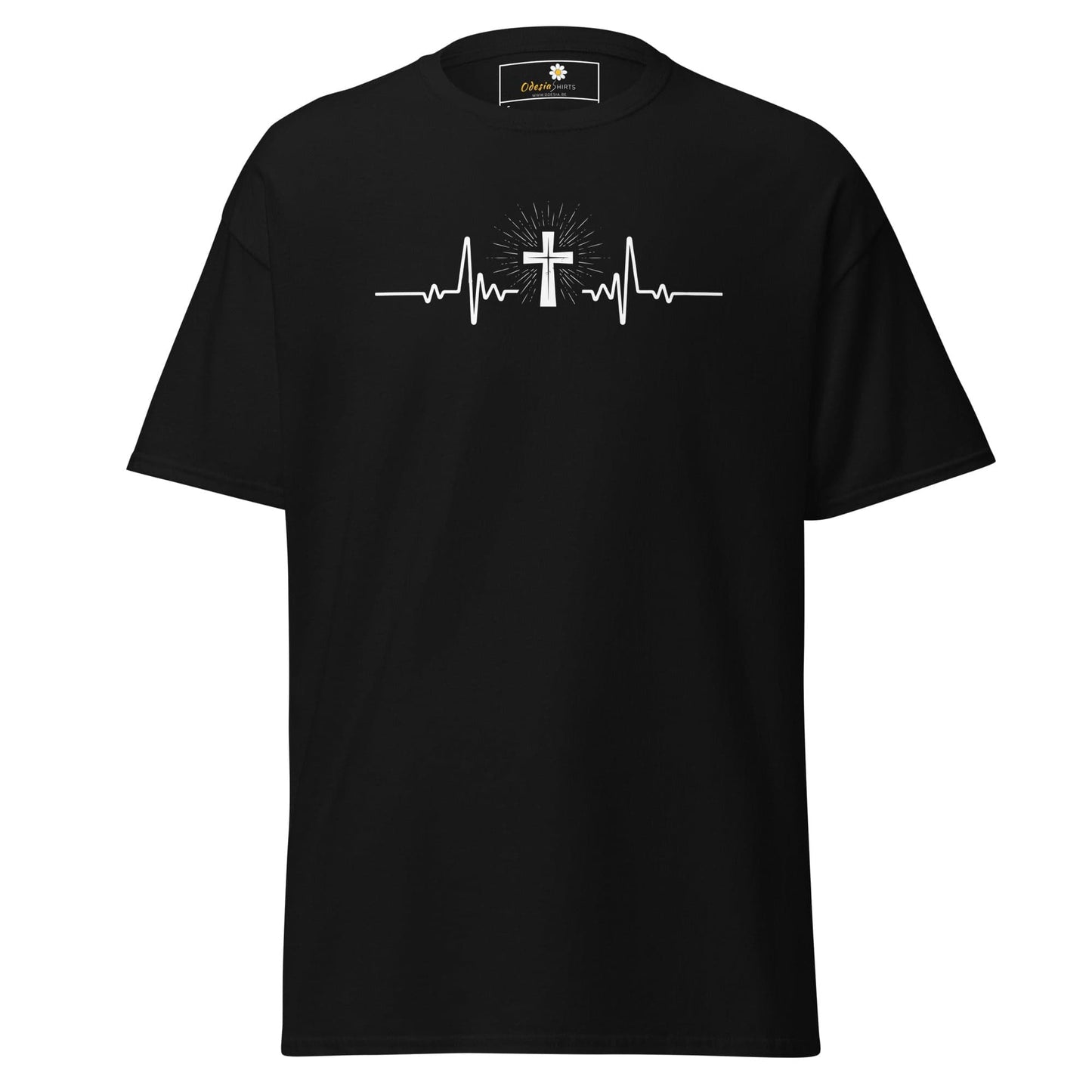 Black T-shirt with cross heartbeat design from T-SHIRT DESIGN TEE for men and women