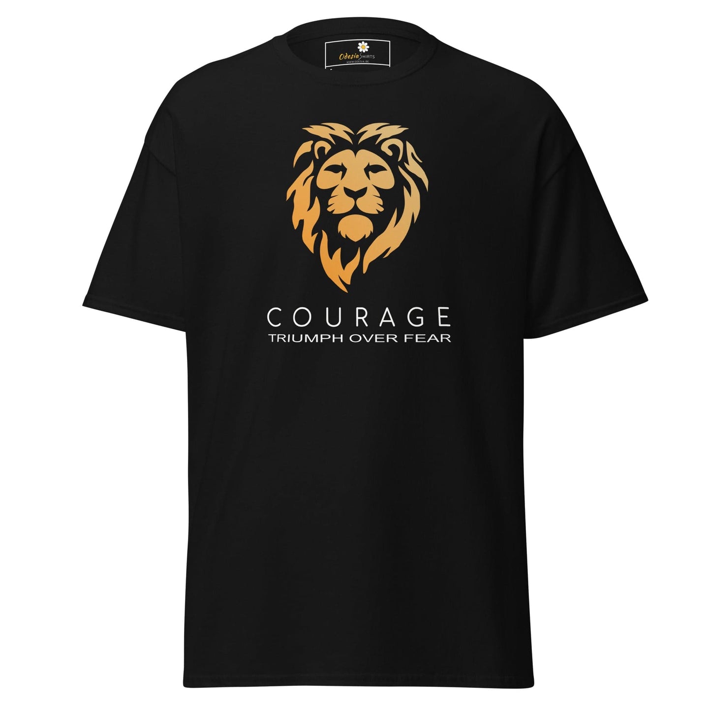 Black T-shirt with lion graphic from T-SHIRT DESIGN TEE for men and women in sizes S to XL