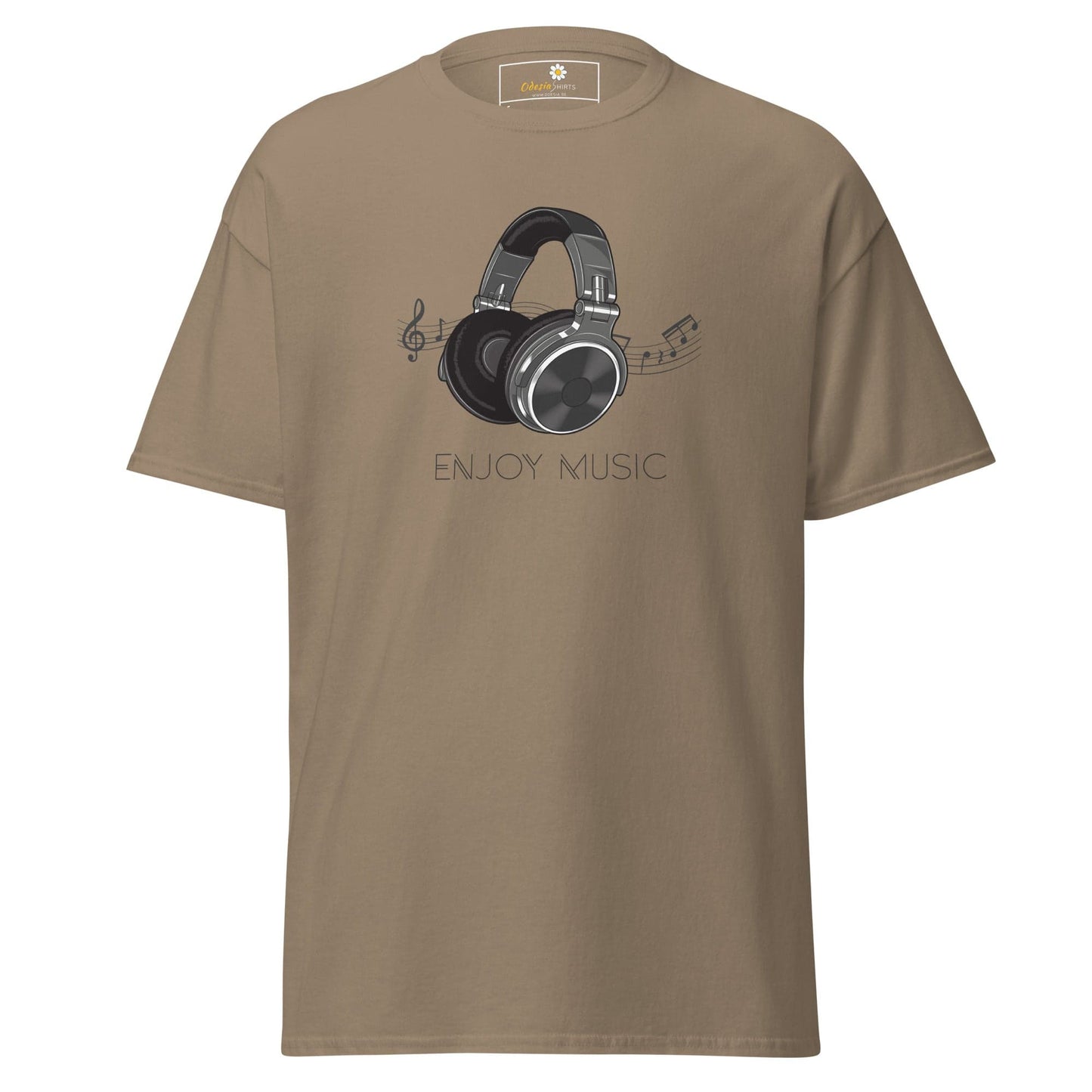 Khaki T-Shirt Design Tee for Men or Women featuring headphone graphic in S to XL sizes