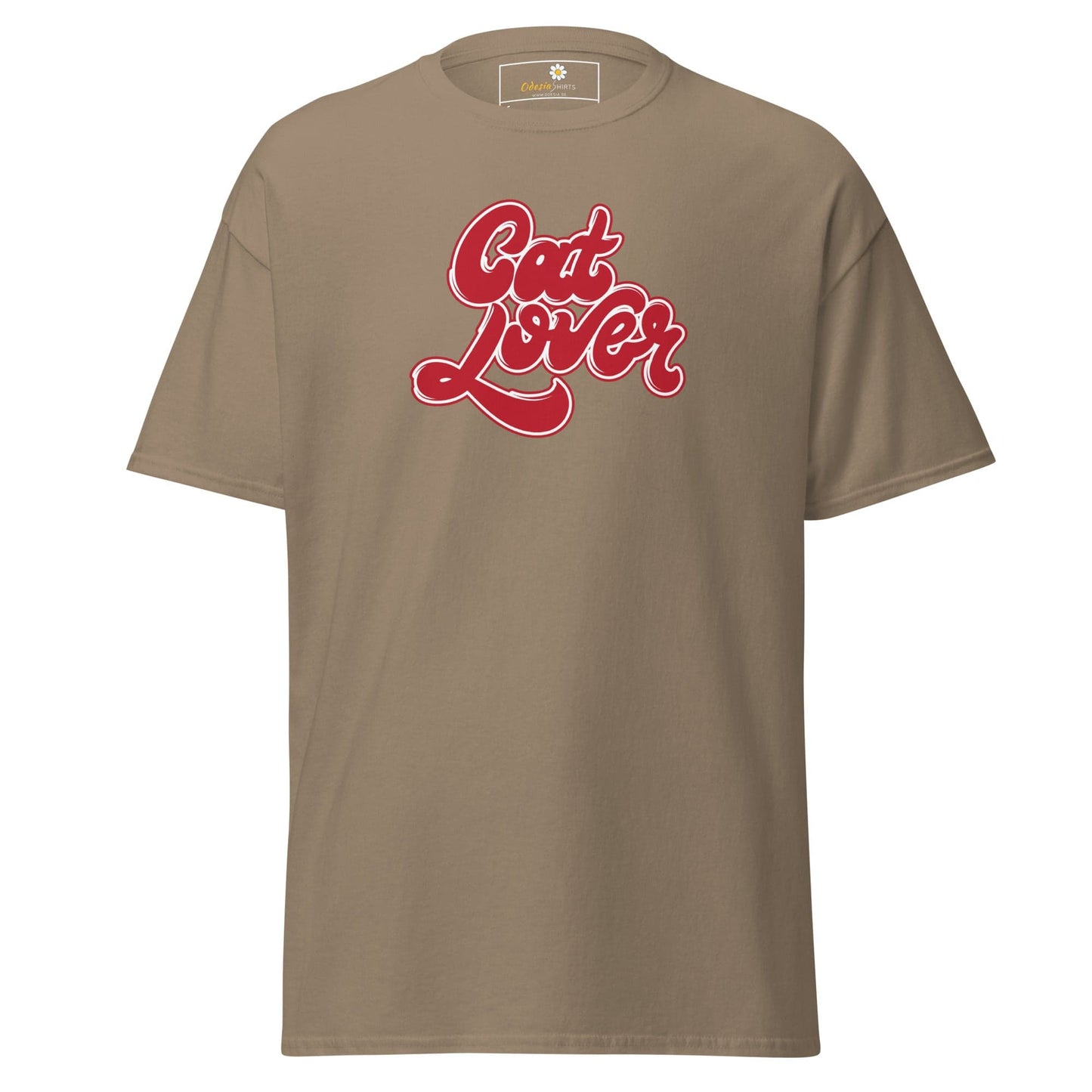 Khaki T-shirt with Cat Lover graphic for men and women size S to XL