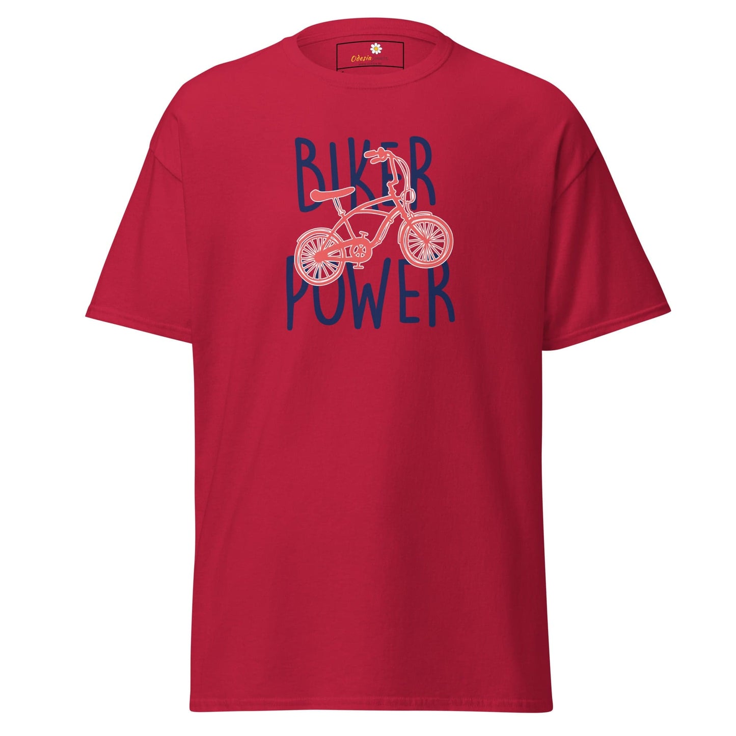 Red T-shirt with bicycle graphic from T-SHIRT DESIGN TEE for men and women sizes S to XL