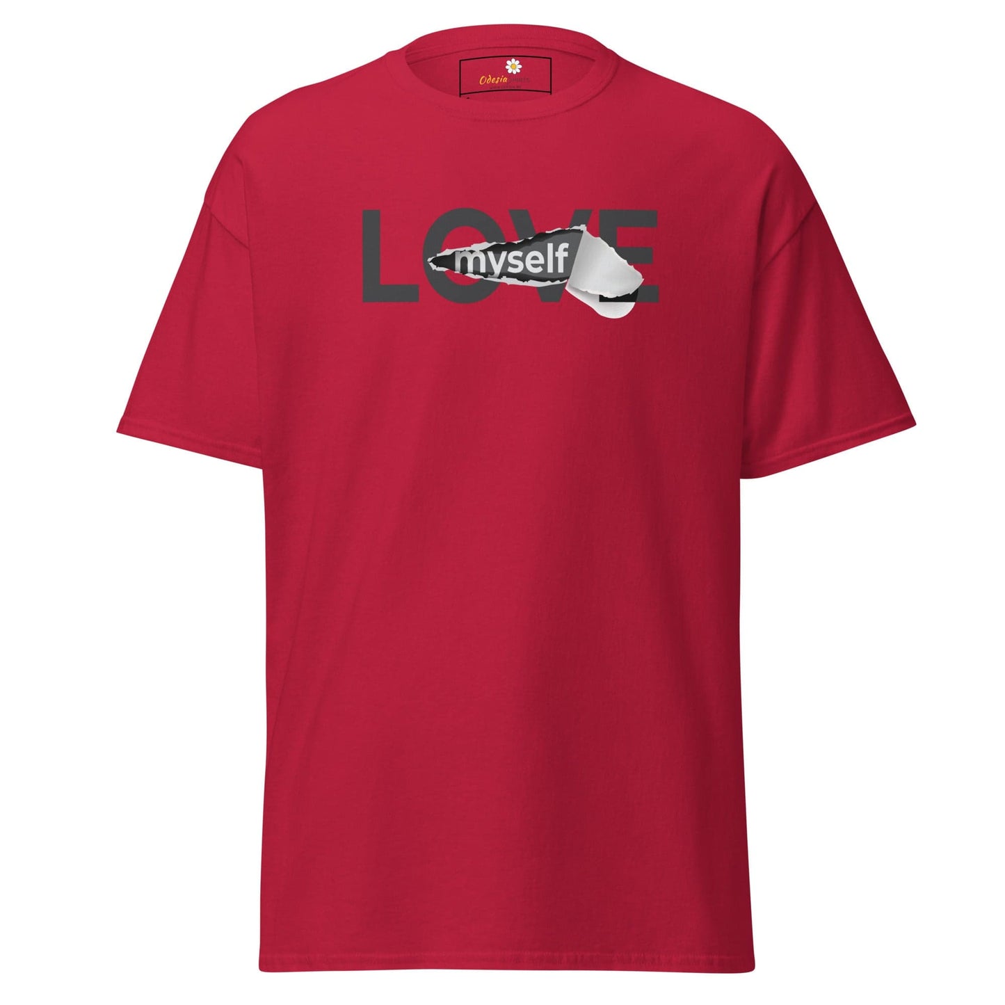 Red T-shirt with Love Myself graphic from T-Shirt Design Tee for Men and Women