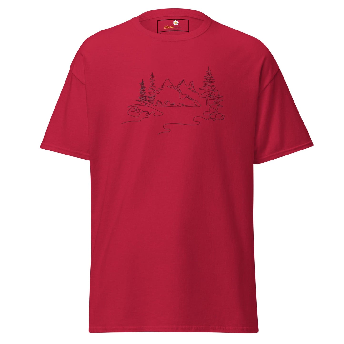 Red T-shirt with Landscape Design for Men and Women in Sizes S to XL