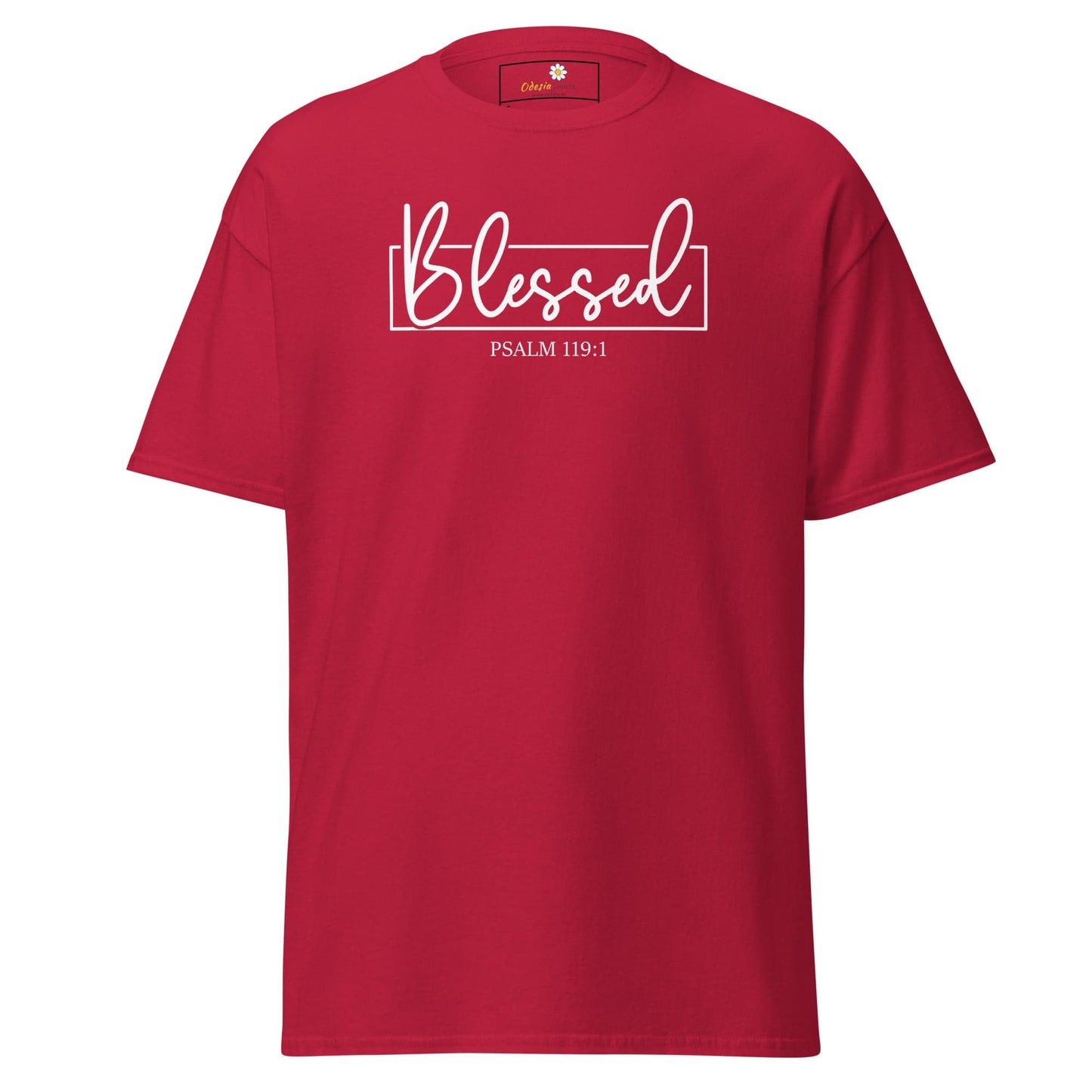 Red T-shirt featuring Blessed graphic from T-SHIRT DESIGN TEE for Men and Women