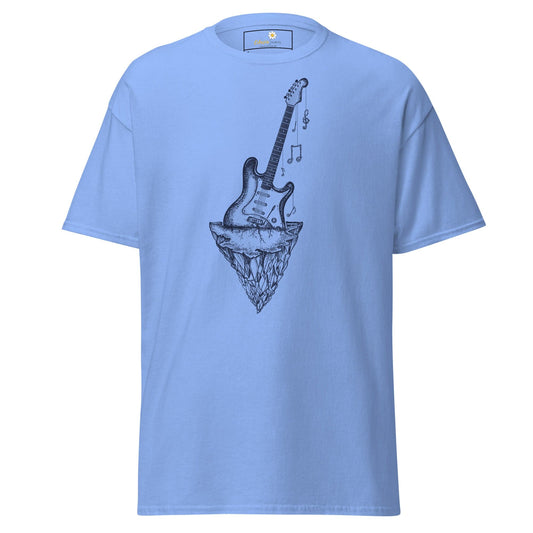 Light blue T-shirt featuring guitar graphic from T-SHIRT DESIGN TEE for men and women