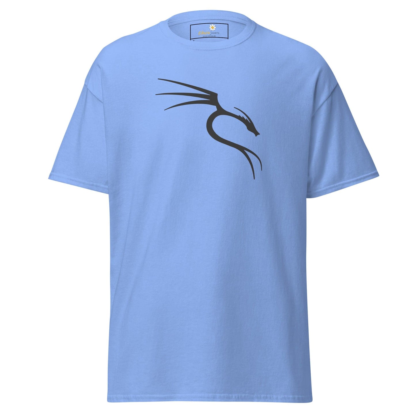 Light blue T-shirt with a black dragon design for men and women in sizes S to XL