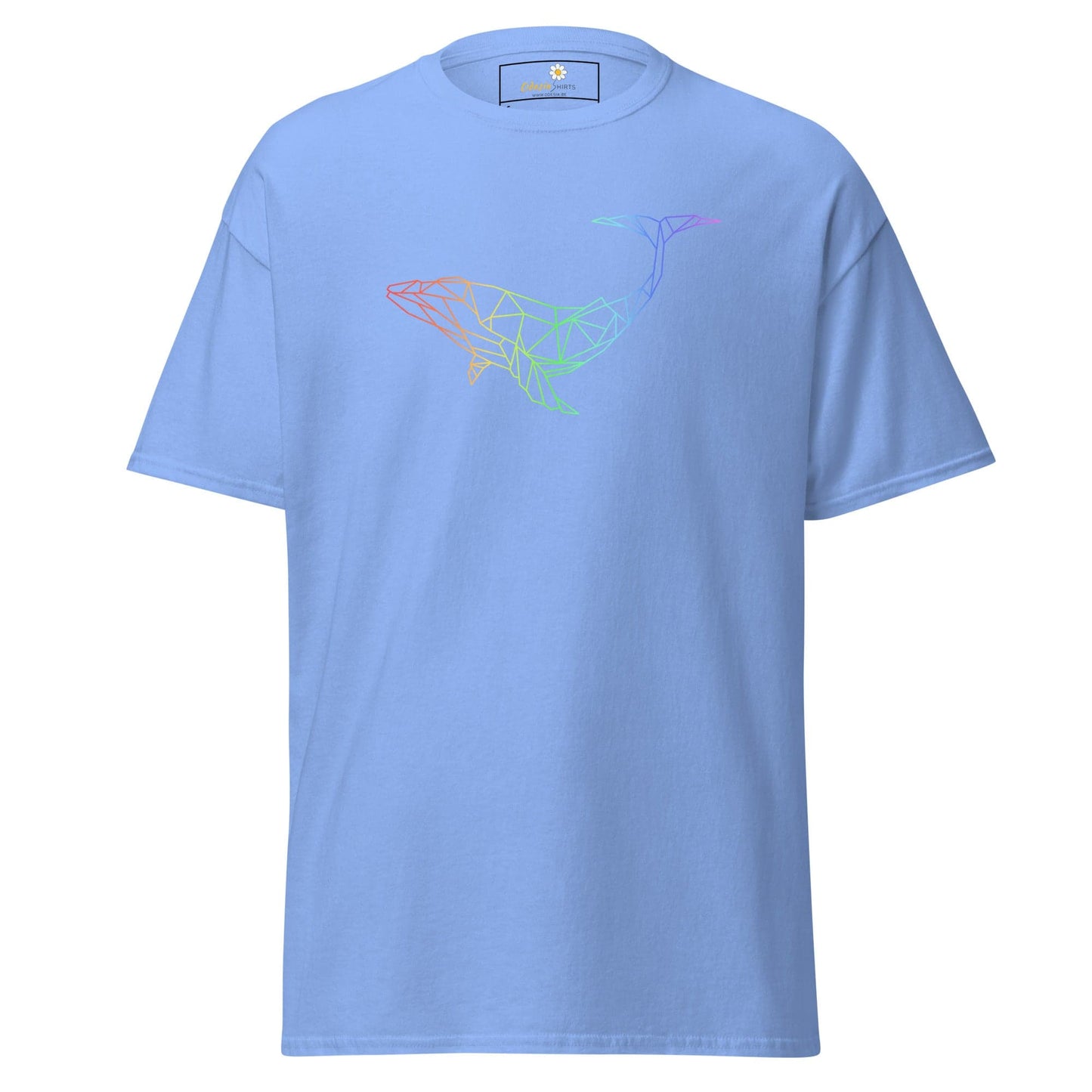 Light blue t-shirt featuring a geometric whale design for men and women sizes S to XL
