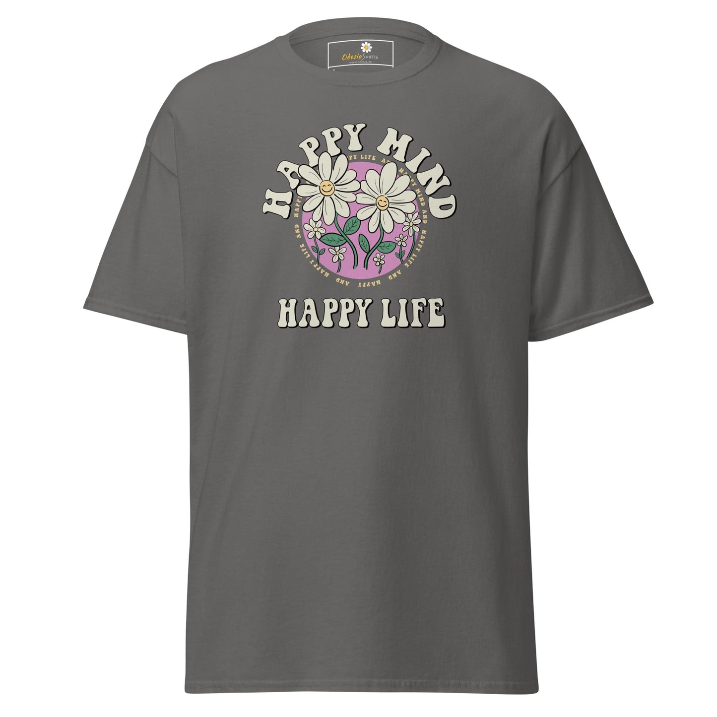 Unisex classic t-shirt - POSITIVE HAPPY MIND LIFE - REGULAR - Charcoal / S
