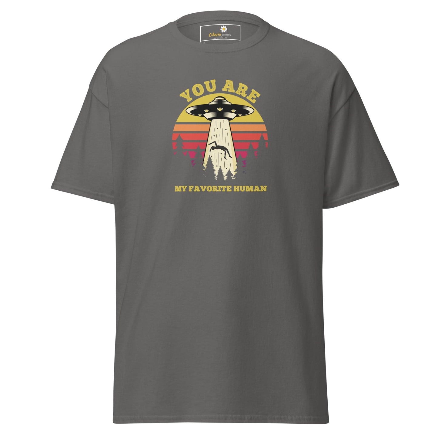 Gray T-shirt with alien abduction graphic from T-SHIRT DESIGN TEE for Men and Women