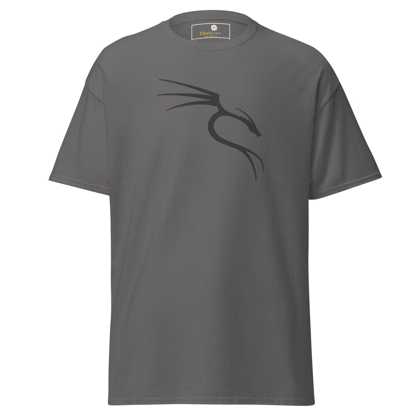 Gray T-shirt with detailed dragon design for men and women in sizes S to XL