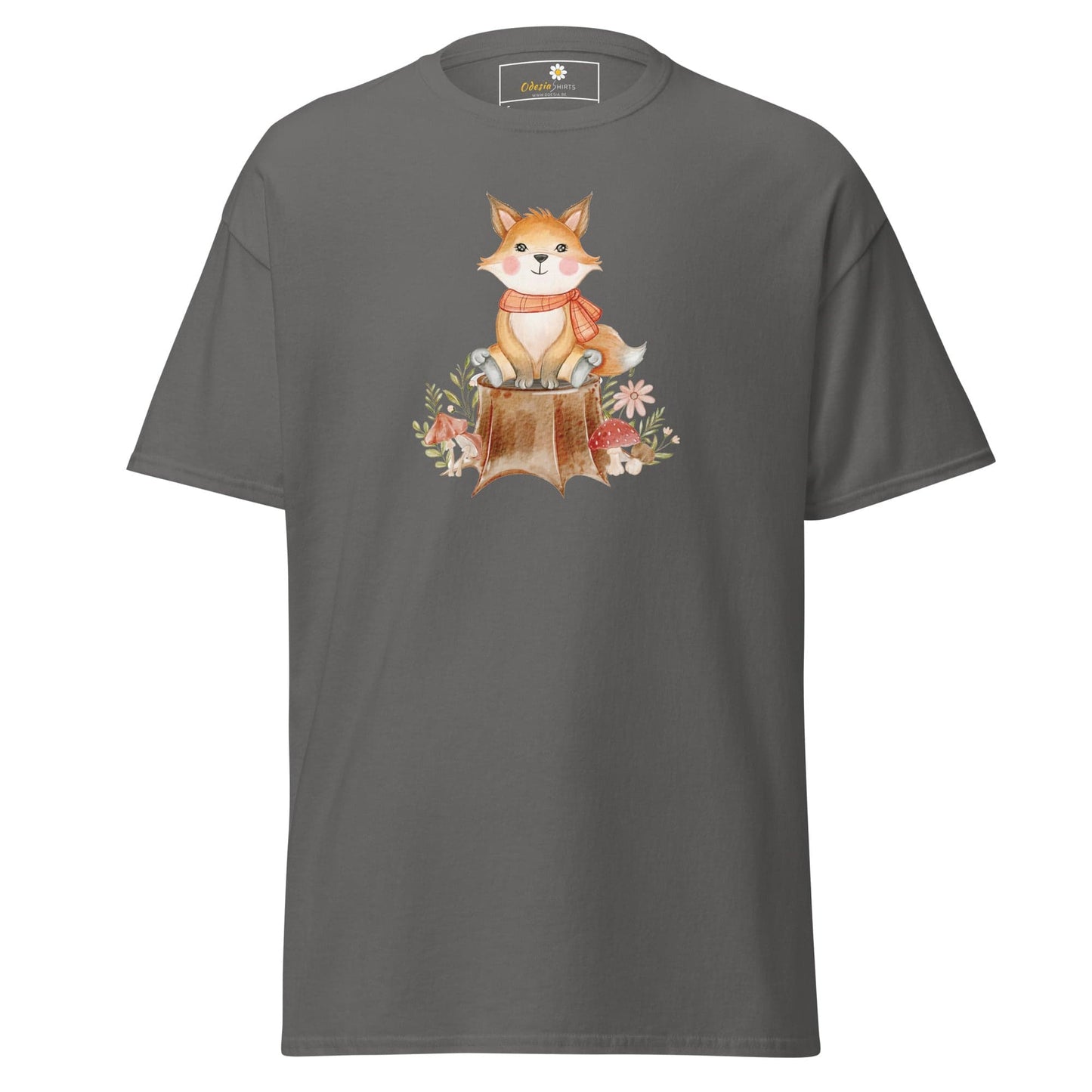 UNisex classic t-shirt - DRAWING FOX ON WOOD - REGULAR - Charcoal / S