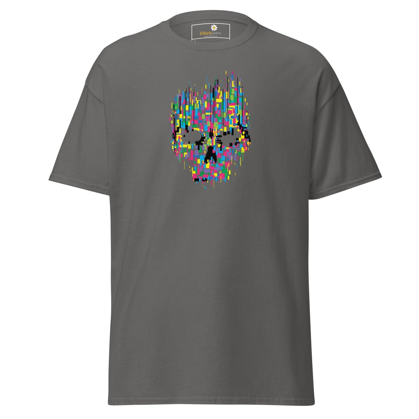 Unisex classic t-shirt - SKULL COLORFUL CUBES - REGULAR - Charcoal / S