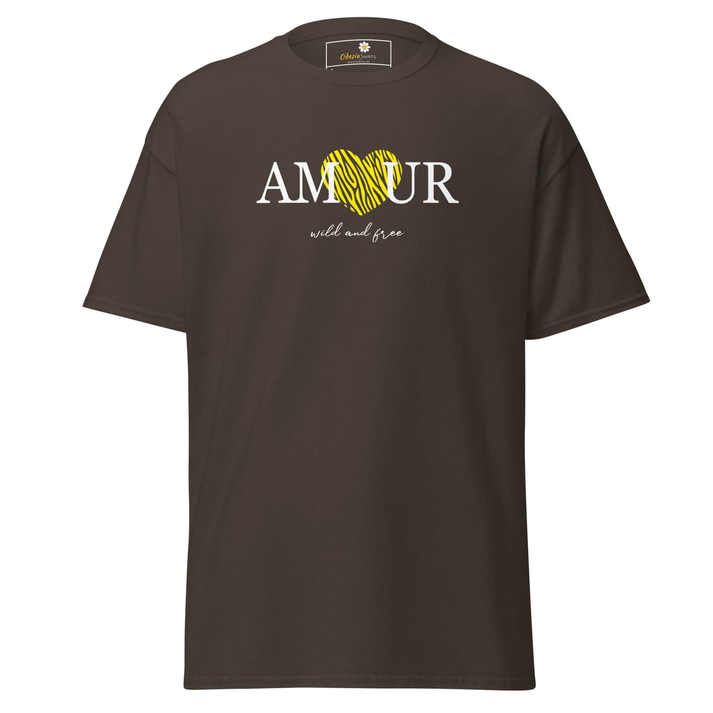 Unisex classic t-shirt TEXT AMOUR WILD N FREE - REGULAR - Dark Chocolate / S