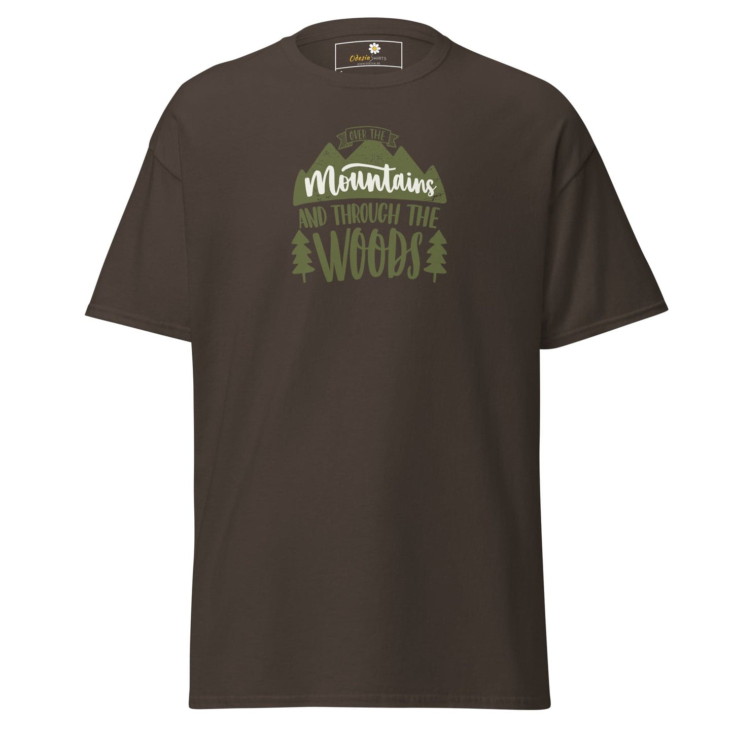 Brown T-shirt with Mountain and Woods Graphic for Men and Women in sizes S to XL