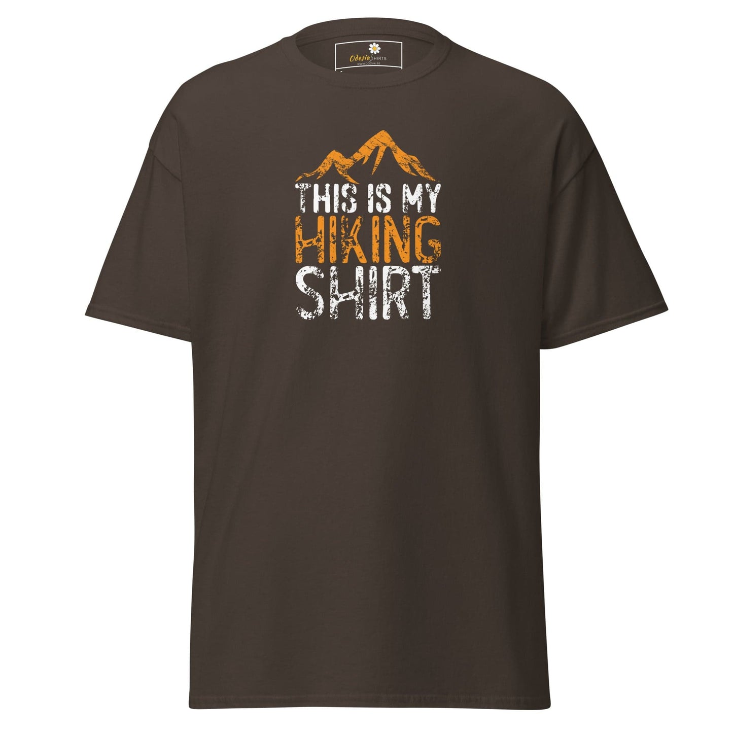 Brown T-shirt with hiking graphic for men and women in sizes S to XL
