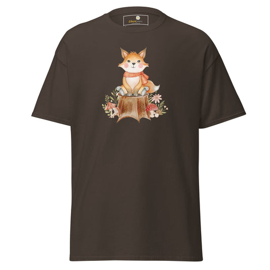 UNisex classic t-shirt - DRAWING FOX ON WOOD - REGULAR - Dark Chocolate / S
