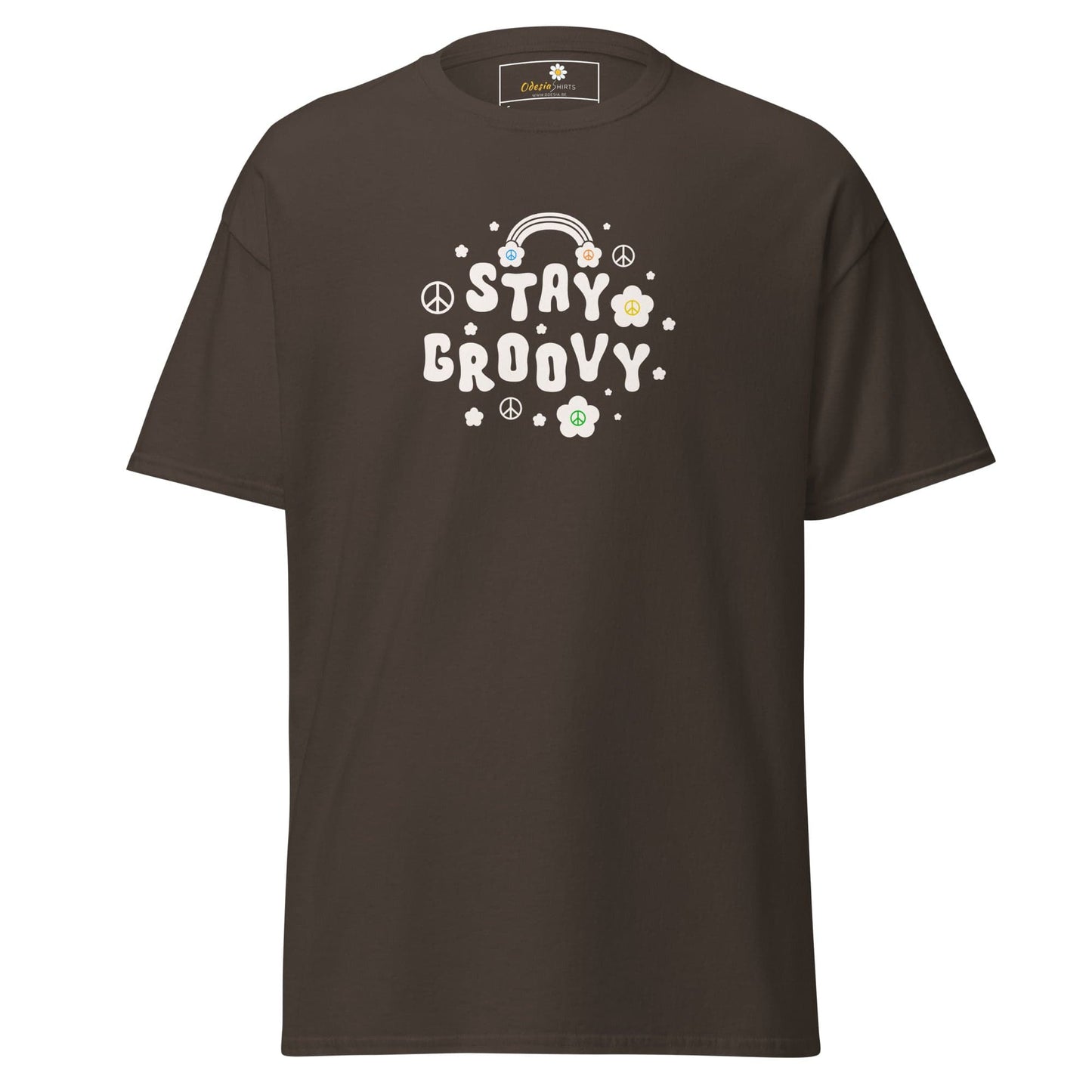 Unisex classic t-shirt - POSITIVE STAY GROOVY FLOWERS - REGULAR - Dark Chocolate / S
