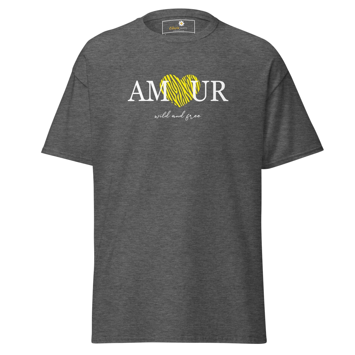 Unisex classic t-shirt TEXT AMOUR WILD N FREE - REGULAR - Dark Heather / S