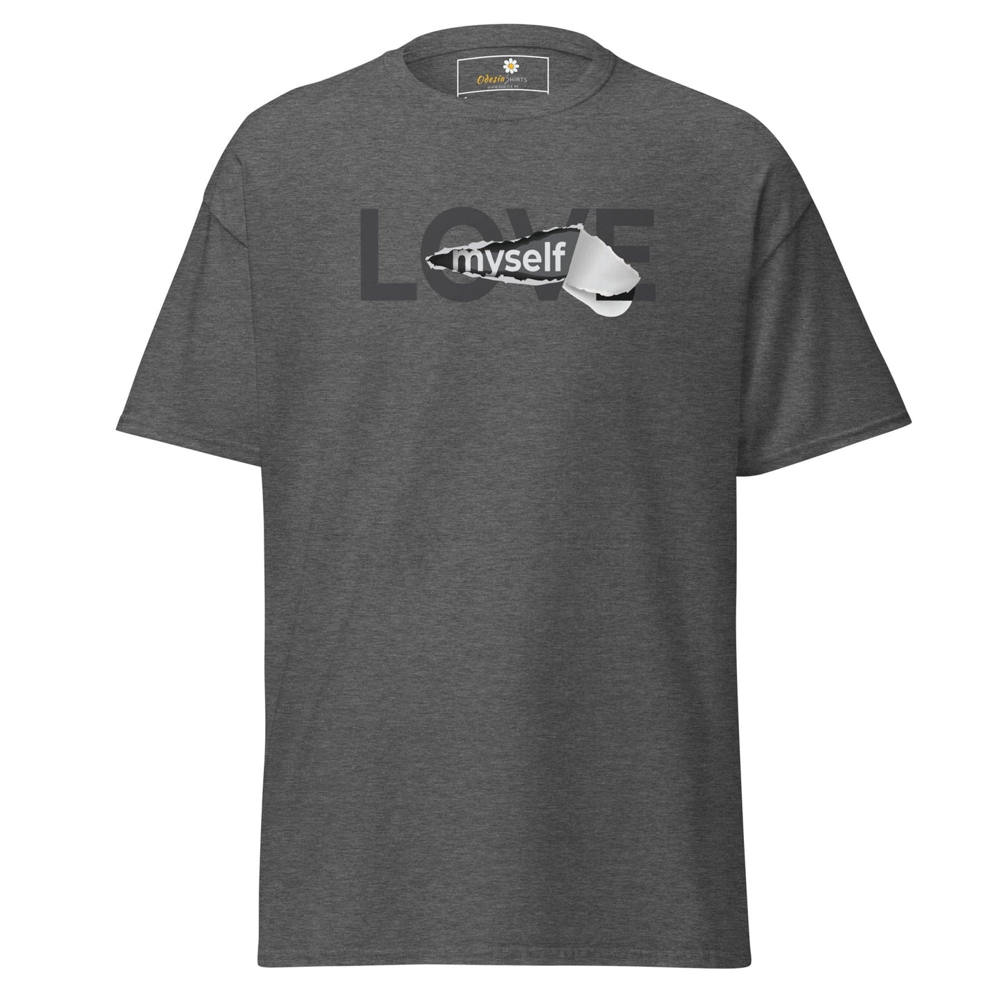 Gray T-shirt with Love Myself graphic for Men and Women in S to XL sizes