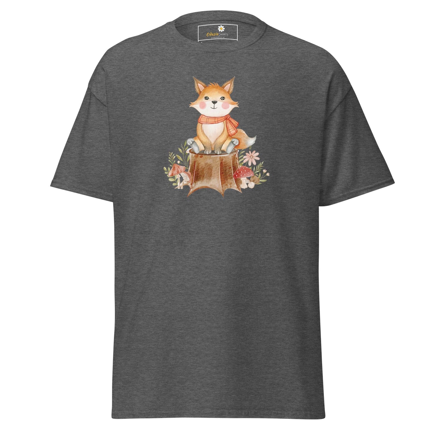 UNisex classic t-shirt - DRAWING FOX ON WOOD - REGULAR - Dark Heather / S