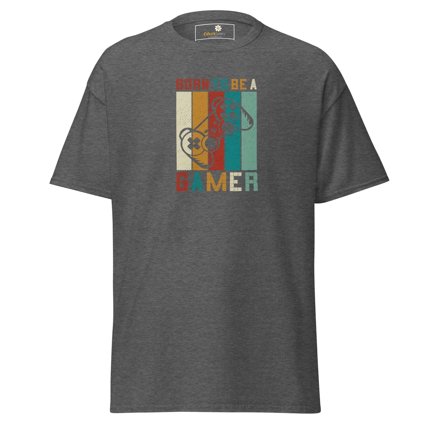 Gray T-shirt with a gaming-themed design for men and women in sizes S to XL