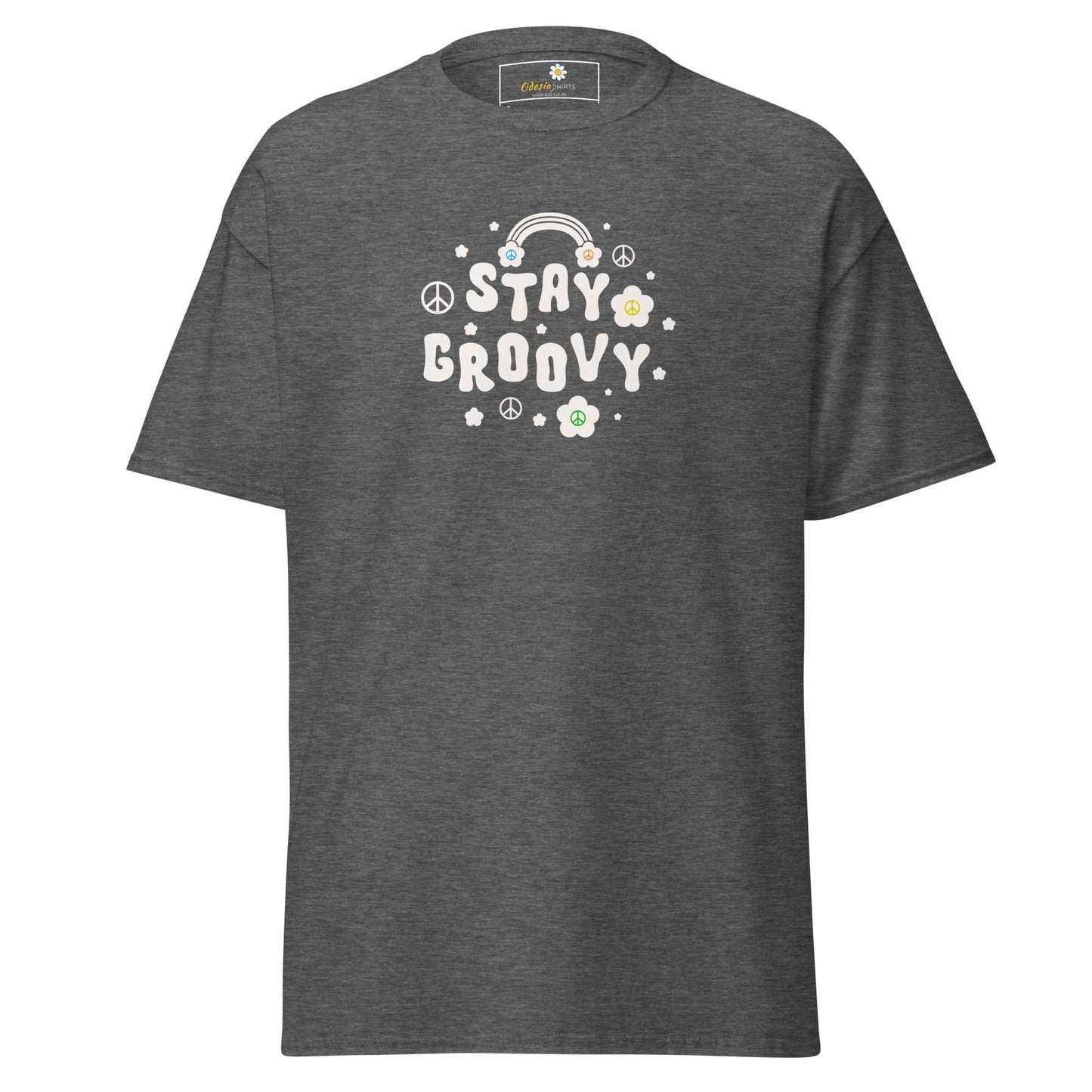 Unisex classic t-shirt - POSITIVE STAY GROOVY FLOWERS - REGULAR - Dark Heather / S