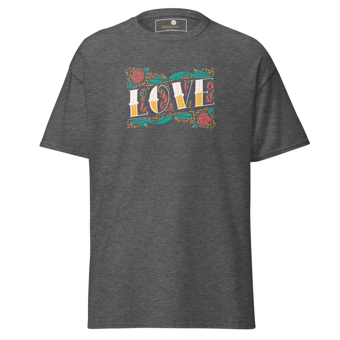 Unisex classic t-shirt - TEXT LOVE FLOWERS - REGULAR - Dark Heather / S