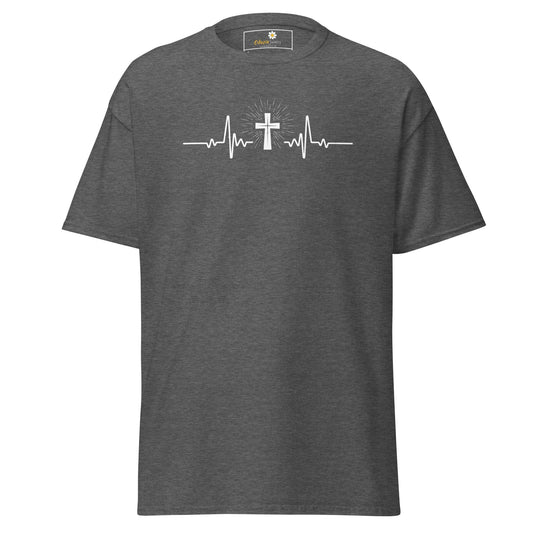 Gray T-shirt with cross heartbeat design for Men and Women in sizes S to XL