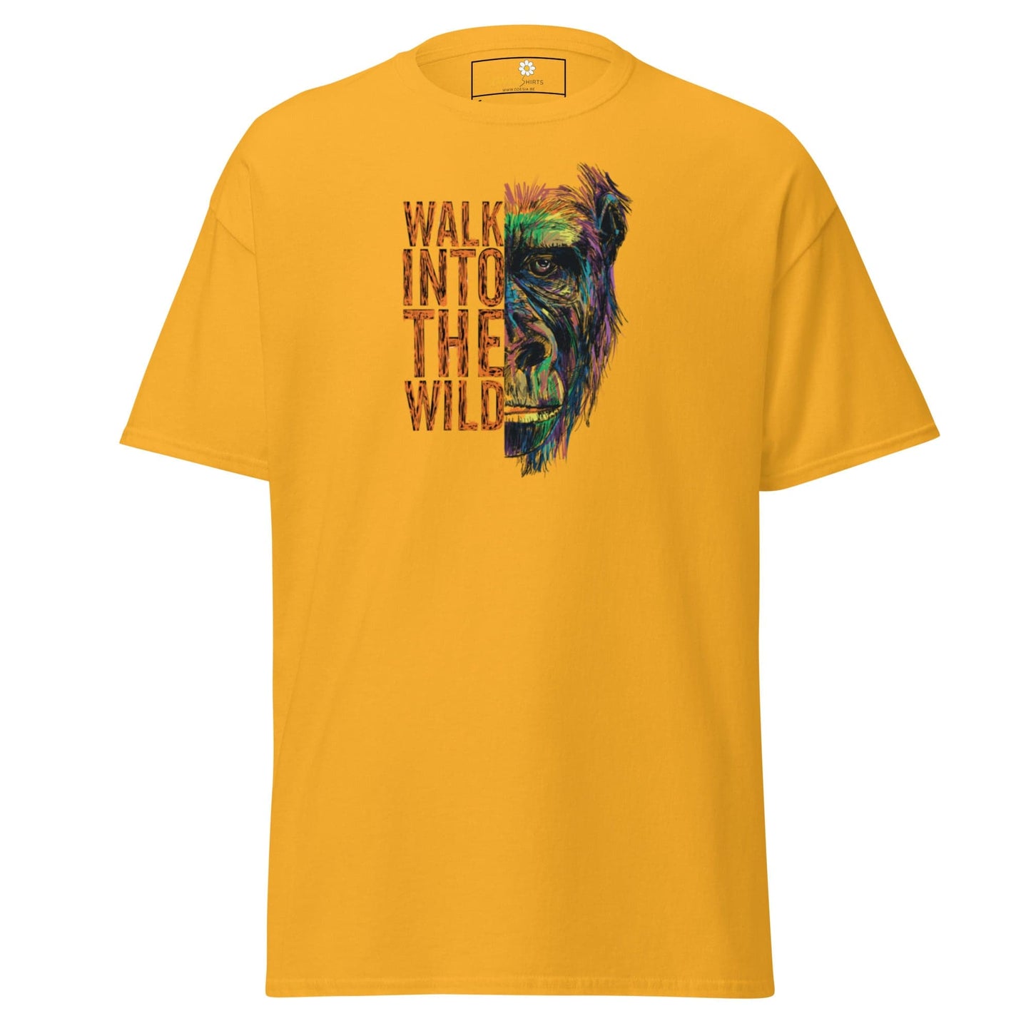 Yellow T-shirt with gorilla graphic for men and women in sizes S to XL