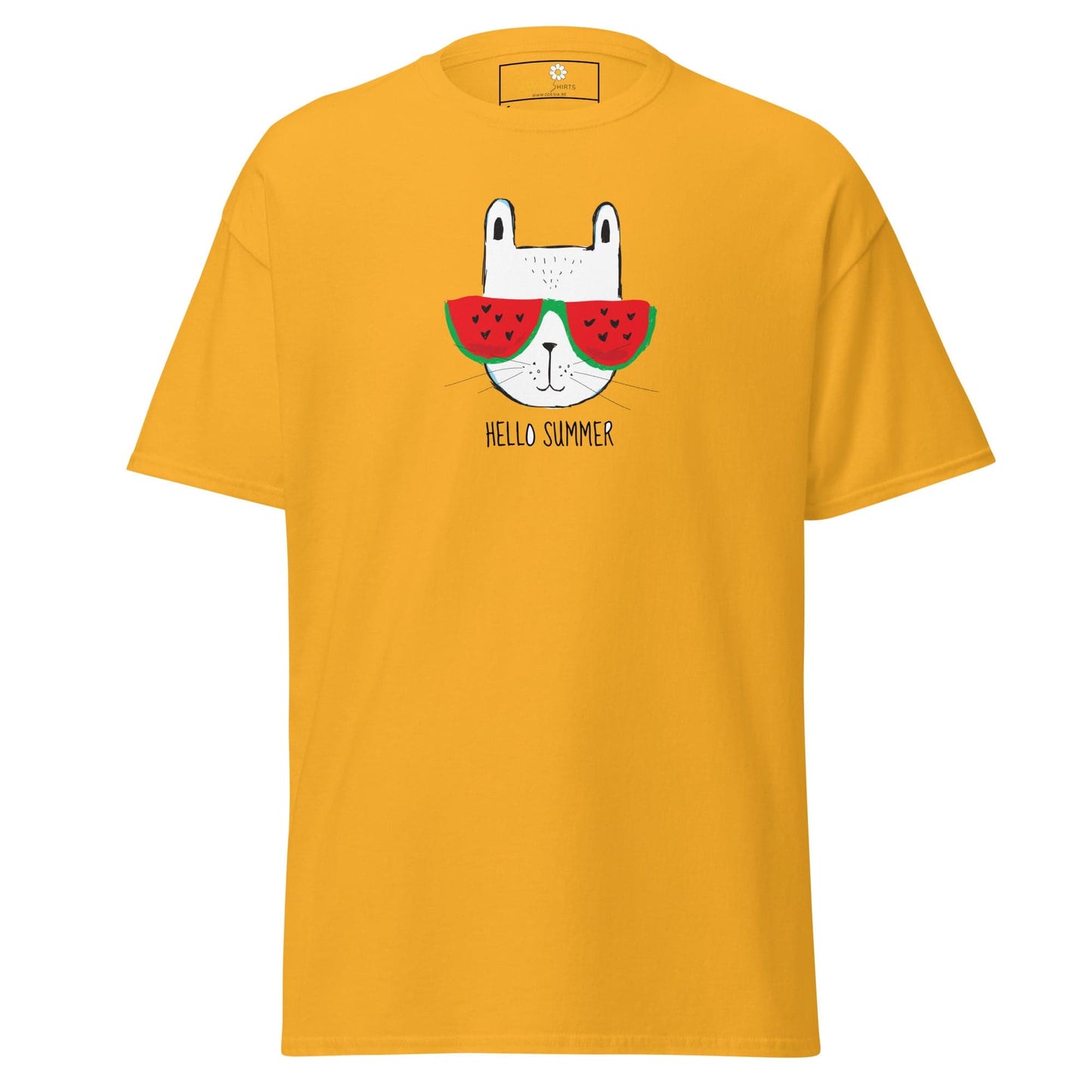 Unisex classic t-shirt - SUMMER HELLO CAT - REGULAR - Gold / S