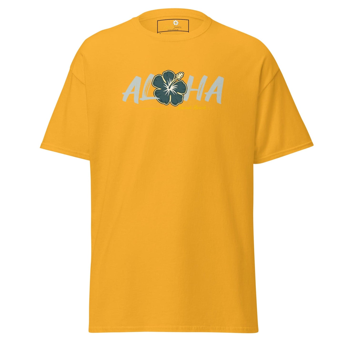 Yellow T-shirt with Aloha graphic for Men and Women in sizes S to XL